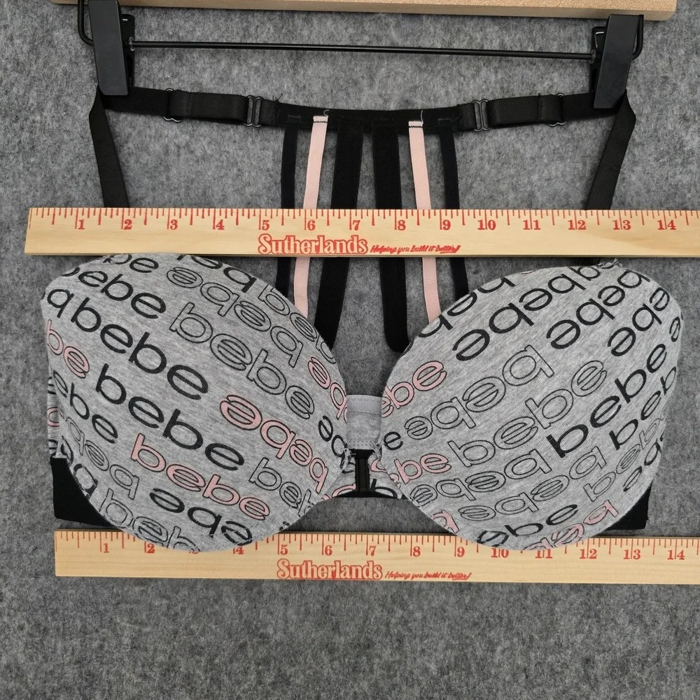 Bebe Bra Womens 38C Gray Logo Racerback Padded Underwire T-Shirt Front Closure